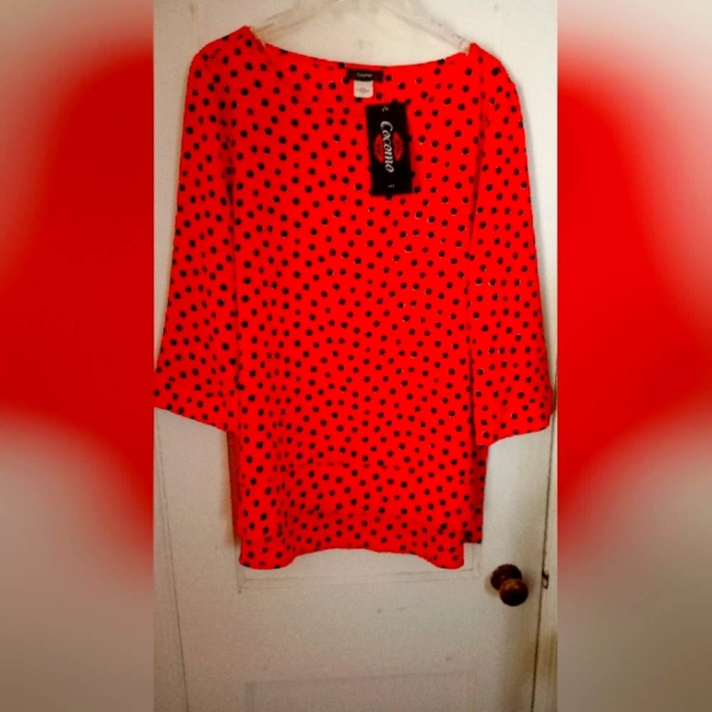 Red with black polka dot large women's top
